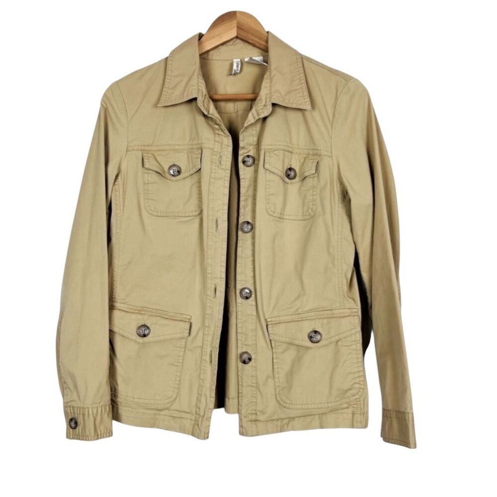 St John's Bay Jacket Top Tan Cargo Cotton Stretch Size M